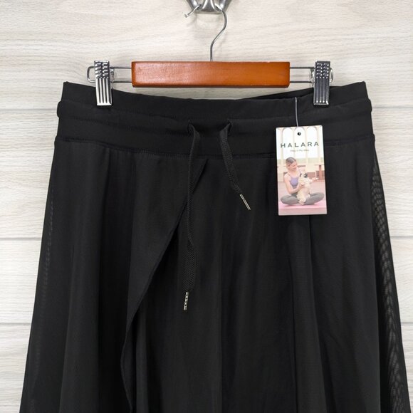 High Waisted Drawstring Contrast Mesh Split 2-in-1 Side Pocket Flowy Wide Leg Yo - Picture 3 of 8